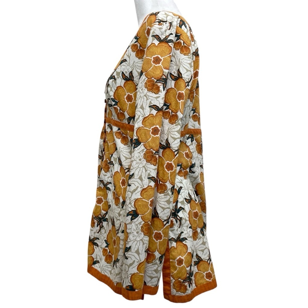 Liz & Co Vintage Cotton White & Orange Floral Button Front Peasant Blouse - Picture 2 of 10